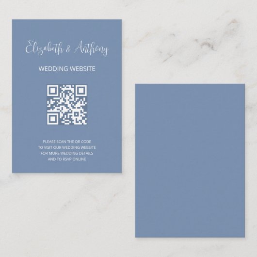 Carte D'accompagnement Dusty Blue Elegant Script | QR Code Wedding RSVP (Devant / Derrière)