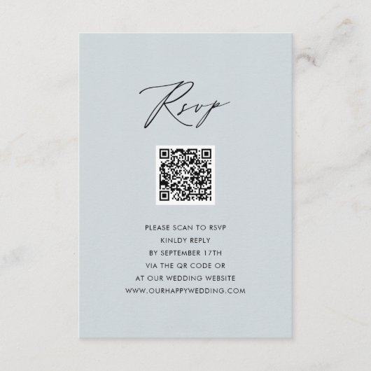 Carte D'accompagnement Dusty Blue Elegant Script Simple QR Wedding RSVP (Devant)