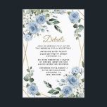 Carte D'accompagnement Dusty Blue et or élégant Floral Rustic Mariage<br><div class="desc">Le design se compose d'un élégant cadre géométrique de couleur or (imprimé) décoré en rose aquarelle, pivoines, hydrangée, souffle de bébé et plus encore sur différents types de branches vertes et feuilles. Le bleu poussiéreux est conçu pour présenter différentes nuances de couleur dans les fleurs pour correspondre à la variété...</div>