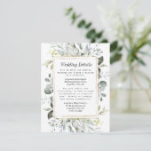 Carte D'accompagnement Dusty Blue et or Elegant Rustic Floral Mariage (Debout devant)