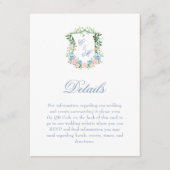 Carte D'accompagnement Dusty Blue Floral Crest Détails du Mariage (Devant)