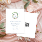 Carte D'accompagnement Dusty Blue Floral Crest Mariage QR Code RSVP