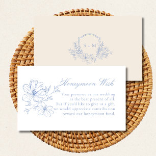 Carte D'accompagnement Dusty Blue Floral Crest Monogramme Lune de miel so