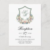 Carte D'accompagnement Dusty Blue Floral Crest Réception de mariage (Devant)