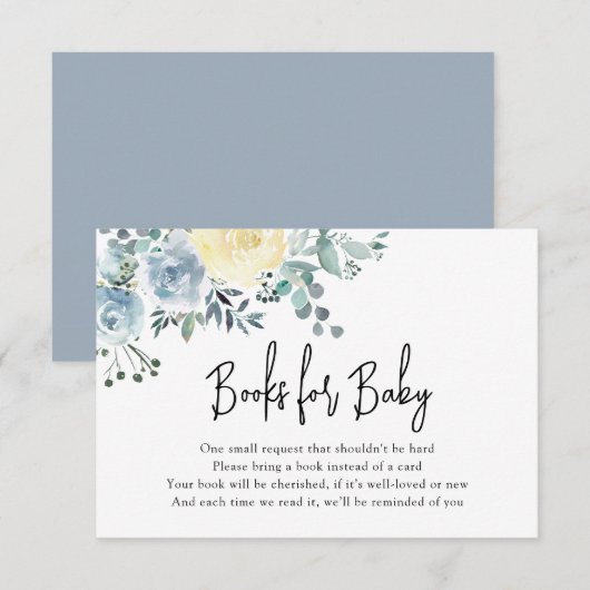 Carte D'accompagnement Dusty Blue Floral Greenery Livres pour bébé (Devant / Derrière)