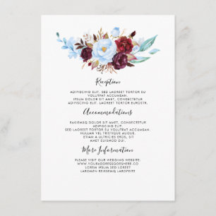 Carte D'accompagnement Dusty Blue Floral Information du Mariage Invité