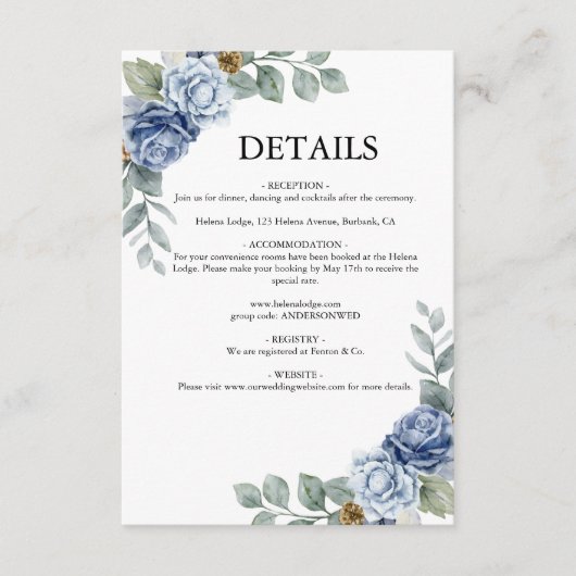 Carte D'accompagnement Dusty Blue Floral Mariage (Devant)