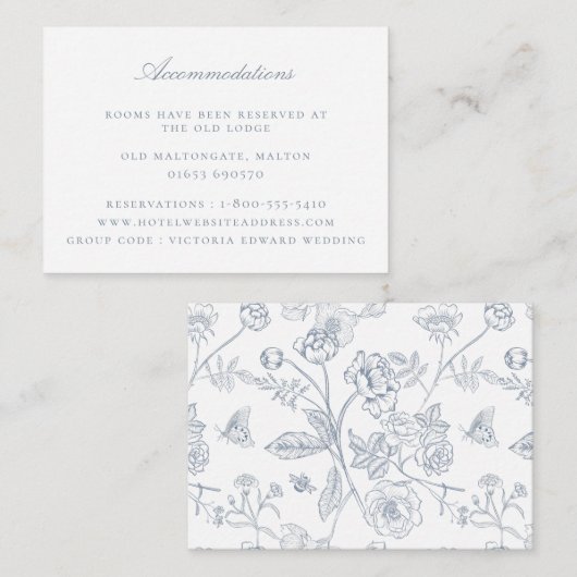Carte D'accompagnement Dusty Blue Floral Mariage Hébergements (Devant / Derrière)