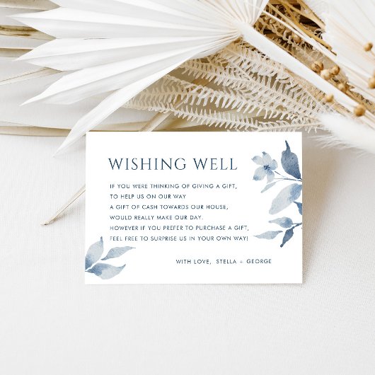 Carte D'accompagnement Dusty Blue Floral Mariage Wishing Well Card