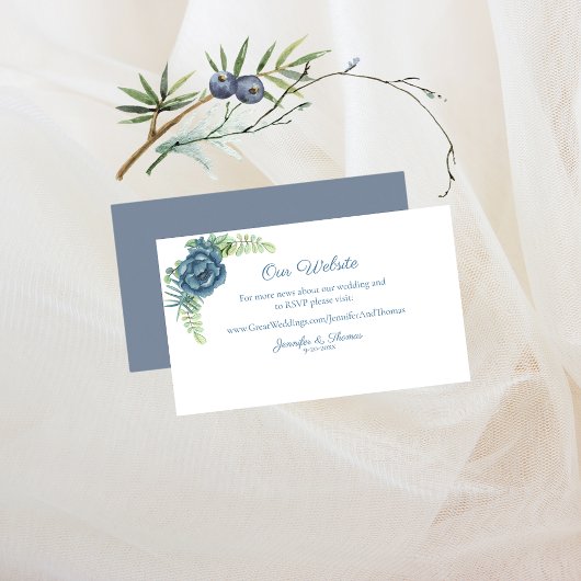 Carte D'accompagnement Dusty Blue Floral Succulents Site Mariage