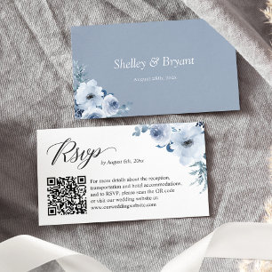 Carte D'accompagnement Dusty Blue Floral Wedding RSVP Online QR Code