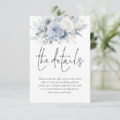 Carte D'accompagnement Dusty Blue Florals QR Code Détails du Mariage (Debout devant)