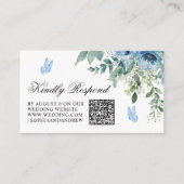 Carte D'accompagnement Dusty Blue Flowers Wedding QR Code RSVP (Devant)