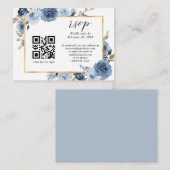 Carte D'accompagnement Dusty Blue Gold Pastel Floral QR Code Mariage RSVP (Devant / Derrière)
