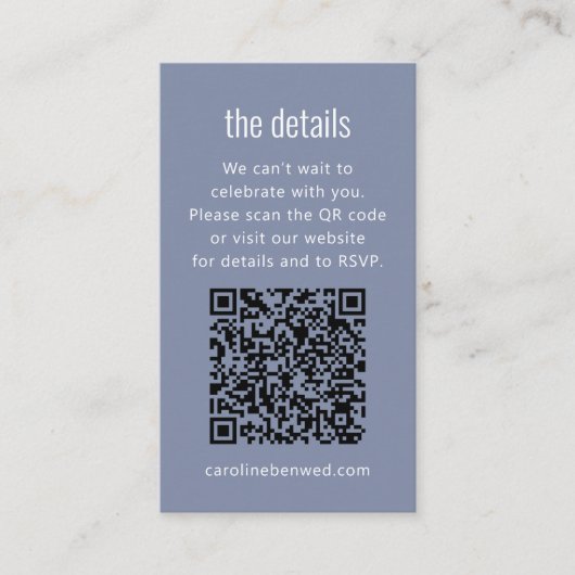 Carte D'accompagnement Dusty Blue Gray Modern Minimal Wedding Details QR  (Devant)