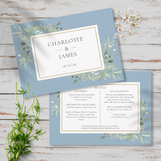 Carte D'accompagnement Dusty Blue Greenery Détails du Mariage Information
