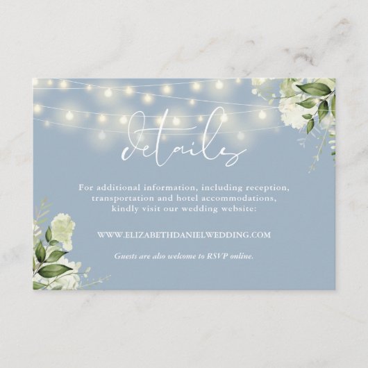 Carte D'accompagnement Dusty Blue Greenery String Lights Détails du Maria (Devant)