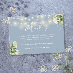 Carte D'accompagnement Dusty Blue Greenery String Lights Détails du Maria