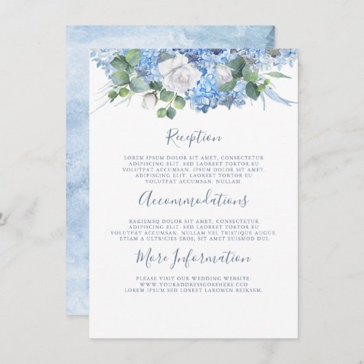 Carte D'accompagnement Dusty Blue Hydrangea Détails du Mariage Informatio (Devant / Derrière)