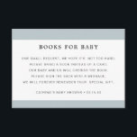 Carte D'accompagnement Dusty Blue Livre Demander Baby shower garçon<br><div class="desc">Inclure ces puissantes cartes de boîtier avec votre invitation baby shower à demander des livres au lieu d'une carte. Le design comporte un haut et un bas avec des rayures bleues poussiéreuses encadrant le message. Conçu pour correspondre à notre collection de baby showers Nuages Aquarelle. Personnalisez de haut en bas...</div>