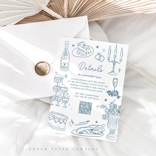 Carte D'accompagnement Dusty Blue main tiré Mariage lunaire