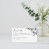 Carte D'accompagnement Dusty Blue Mariage Floral Détails Réception Script (Debout devant)