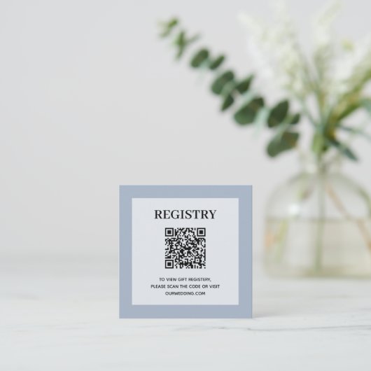 Carte D'accompagnement Dusty Blue Mariage Registry Code QR (Debout devant)