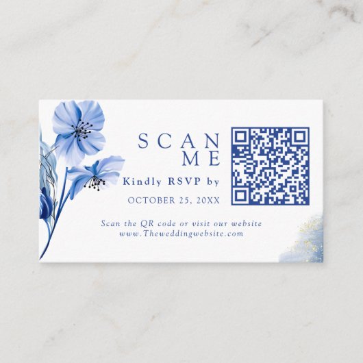 Carte D'accompagnement Dusty Blue Mariage Website & QR Code Wedding RSVP (Devant)