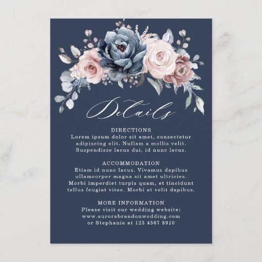 Carte D'accompagnement Dusty Blue Mauve Rose rose ardoise Détails Mariage (Devant)