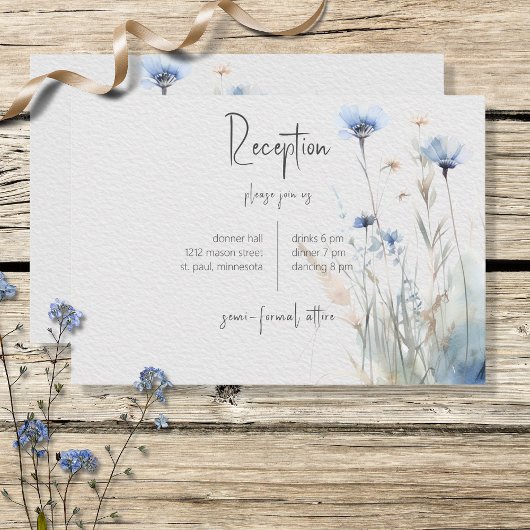 Carte D'accompagnement Dusty Blue Meadow Fleurs sauvages Réception modern