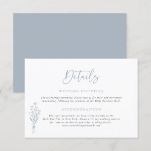 Carte D'accompagnement Dusty Blue Minimailist Bouquet Détails du Mariage