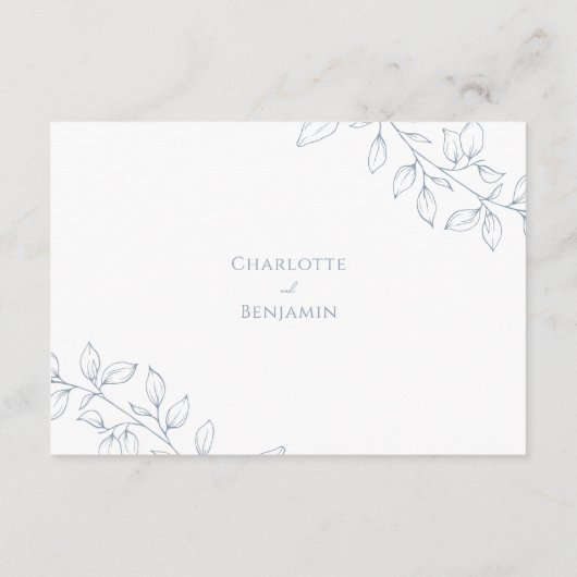 Carte D'accompagnement Dusty Blue Minimal Leaf Mariage Réception (Dos)