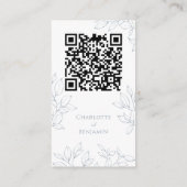 Carte D'accompagnement Dusty Blue Minimal Leaf Mariage Website QR Code (Dos)