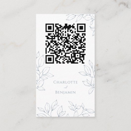 Carte D'accompagnement Dusty Blue Minimal Leaf Mariage Website QR Code (Dos)