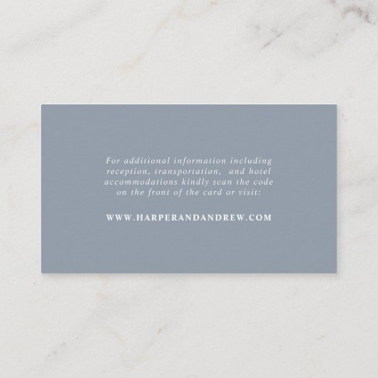 Carte D'accompagnement Dusty Blue Minimal Mariage Website Code QR (Dos)