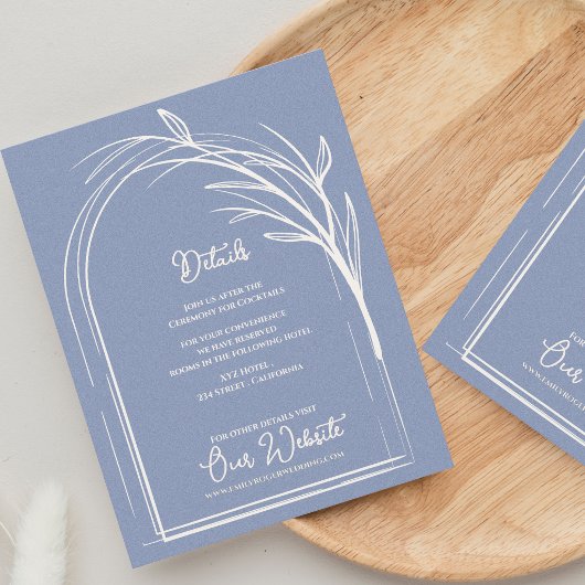 Carte D'accompagnement Dusty Blue Minimalist Arch Botanical Wedding