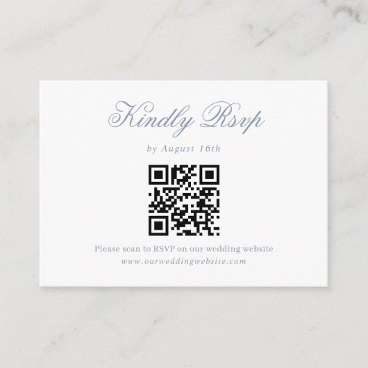 Carte D'accompagnement Dusty Blue Minimalist Script Mariage QR Code Rsvp (Devant)