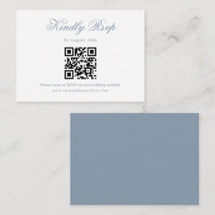 Carte D'accompagnement Dusty Blue Minimalist Script Mariage QR Code Rsvp