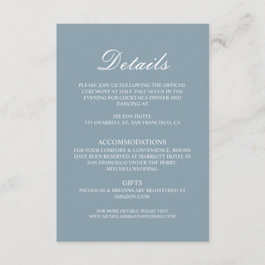 Carte D'accompagnement Dusty Blue Minimalist Wedding Details (Devant)