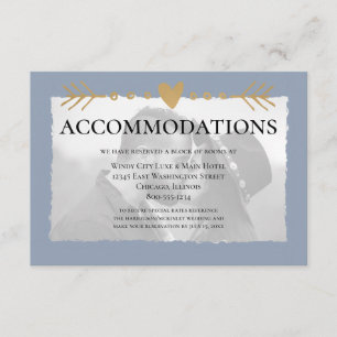 Carte D'accompagnement Dusty Blue Modern Photo Gold Hearts Hébergements