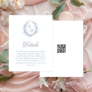 Carte D'accompagnement Dusty Blue Monogram Botanic Wreath Détails du Mari