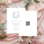Carte D'accompagnement Dusty Blue Monogram Botanique Wreath QR Code RSVP