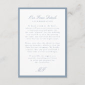Carte D'accompagnement Dusty Blue Monogram Classic Mariage Détails Info (Devant)