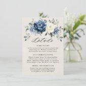 Carte D'accompagnement Dusty Blue Navy Champagne Ivory Détails de Mariage (Debout devant)