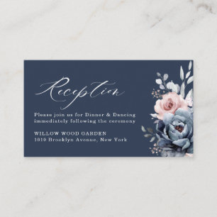 Carte D'accompagnement Dusty Blue Navy Champagne Ivory Floral Réception E