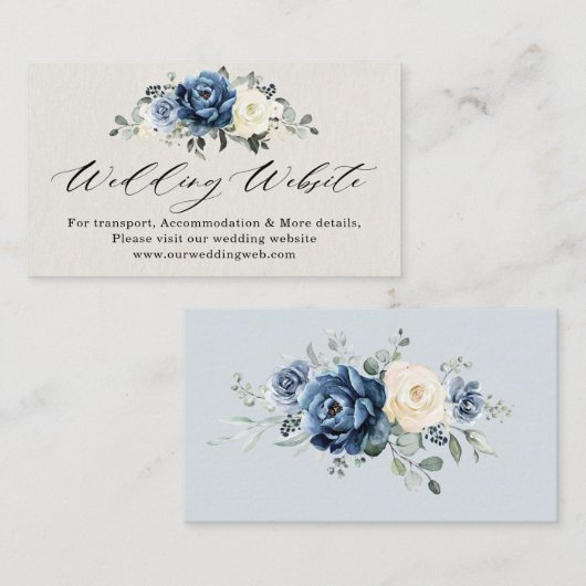 Carte D'accompagnement Dusty Blue Navy Champagne Ivory Mariage Website En (Devant / Derrière)