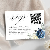 Carte D'accompagnement Dusty Blue Navy Champagne Ivory QR code RSVP