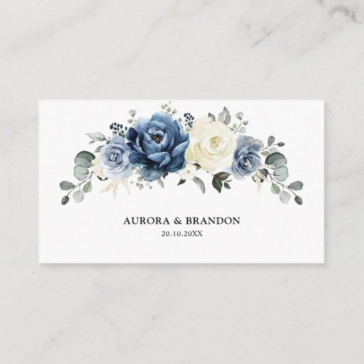 Carte D'accompagnement Dusty Blue Navy Champagne Ivory QR code RSVP Enclo (Dos)