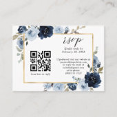Carte D'accompagnement Dusty Blue Navy Gold Floral QR Code Mariage RSVP (Devant)