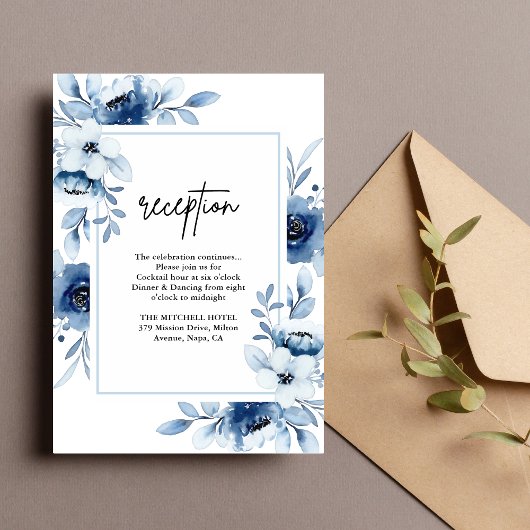 Carte D'accompagnement Dusty Blue Navy Ivory Floral Mariage Réception